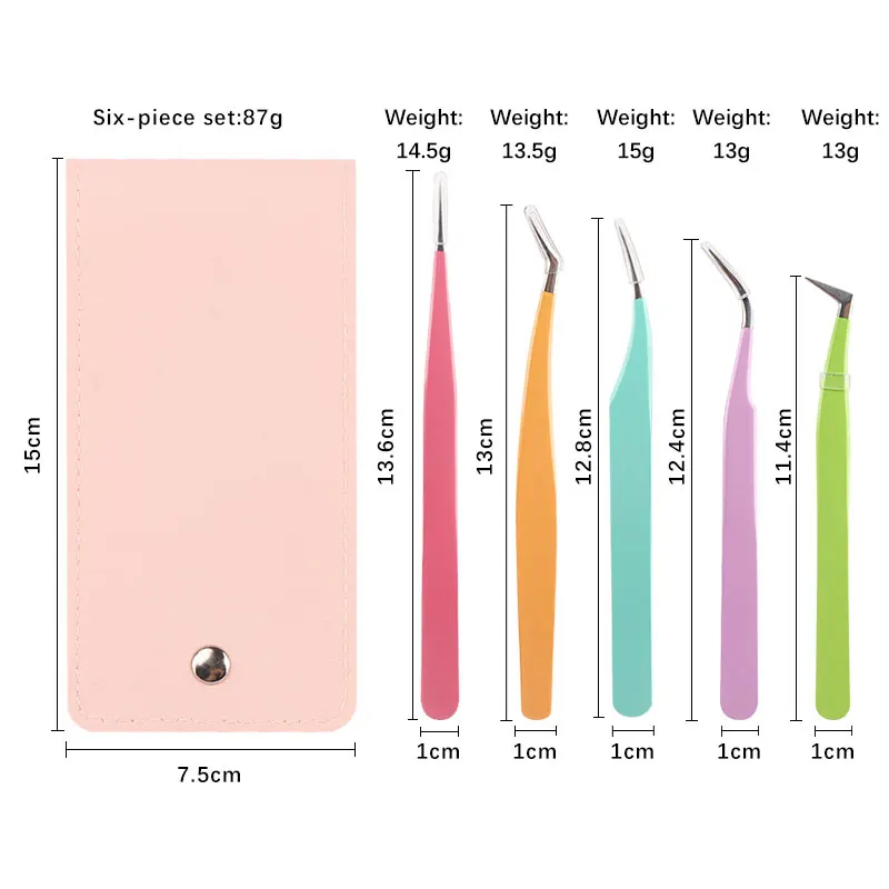 6pcs Eyelash Extension Set Kit Lash Lifting Tweezers And Leather Cover Makeup Tool 5pcs Eyebrow Clip Tweezers And 1pcs Clips Bag
