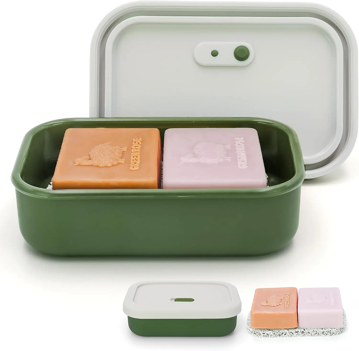 

Герметичный силиконовый дорожный чехол для мыла с вентиляционным отверстием и сливом, портативная мыльница большой емкости в цвете белого и зеленого цвета