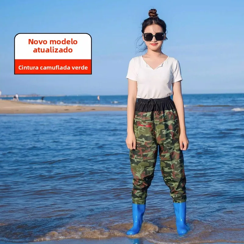 女性用防水釣りスーツ一体型レインブーツとウォーターパンツフルカバー浸水用具レッドポエムレインウェア