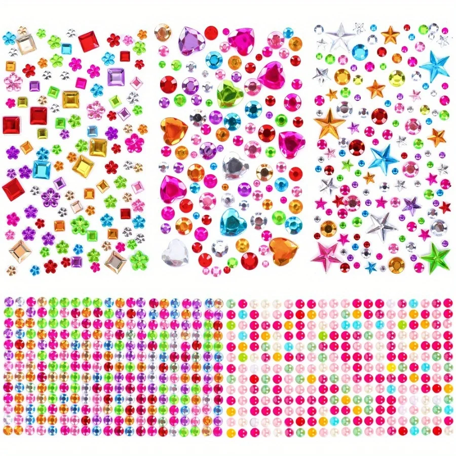 Set Self Adhesive Acrylic Material Gem Stickers - Acrylic Rhinestones for Crafts, Small DIY Craft Decorative Diamond Stickers