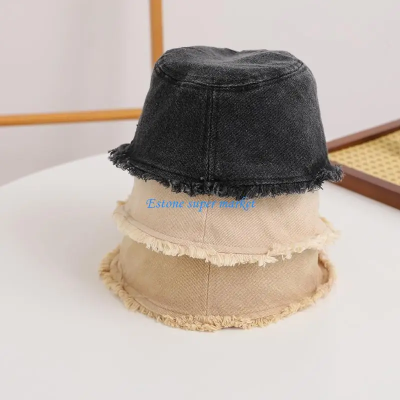 

090B Baby Fisherman Hat for Boys Girls Spring Autumn Sun Hat Infant Basin Hat Breathable Bucket Hat Frayed Design Kid Cap