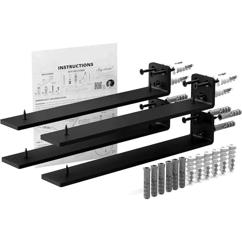

Floating Shelf Brackets | Hidden Black Carbon Steel Brackets for 10-inch Board (9 1/4" True Size) Kitchen, Nursery | Minim