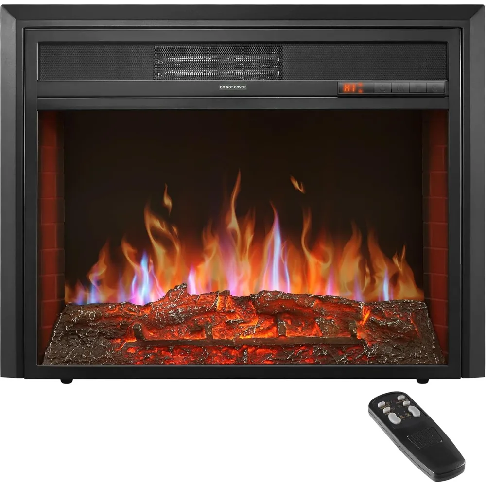 Calentador de 28 insertos para chimenea eléctrica - Lugares empotrados Inserto para chimenea eléctrica con control remoto, temporizador de 8 horas, 6 brillos