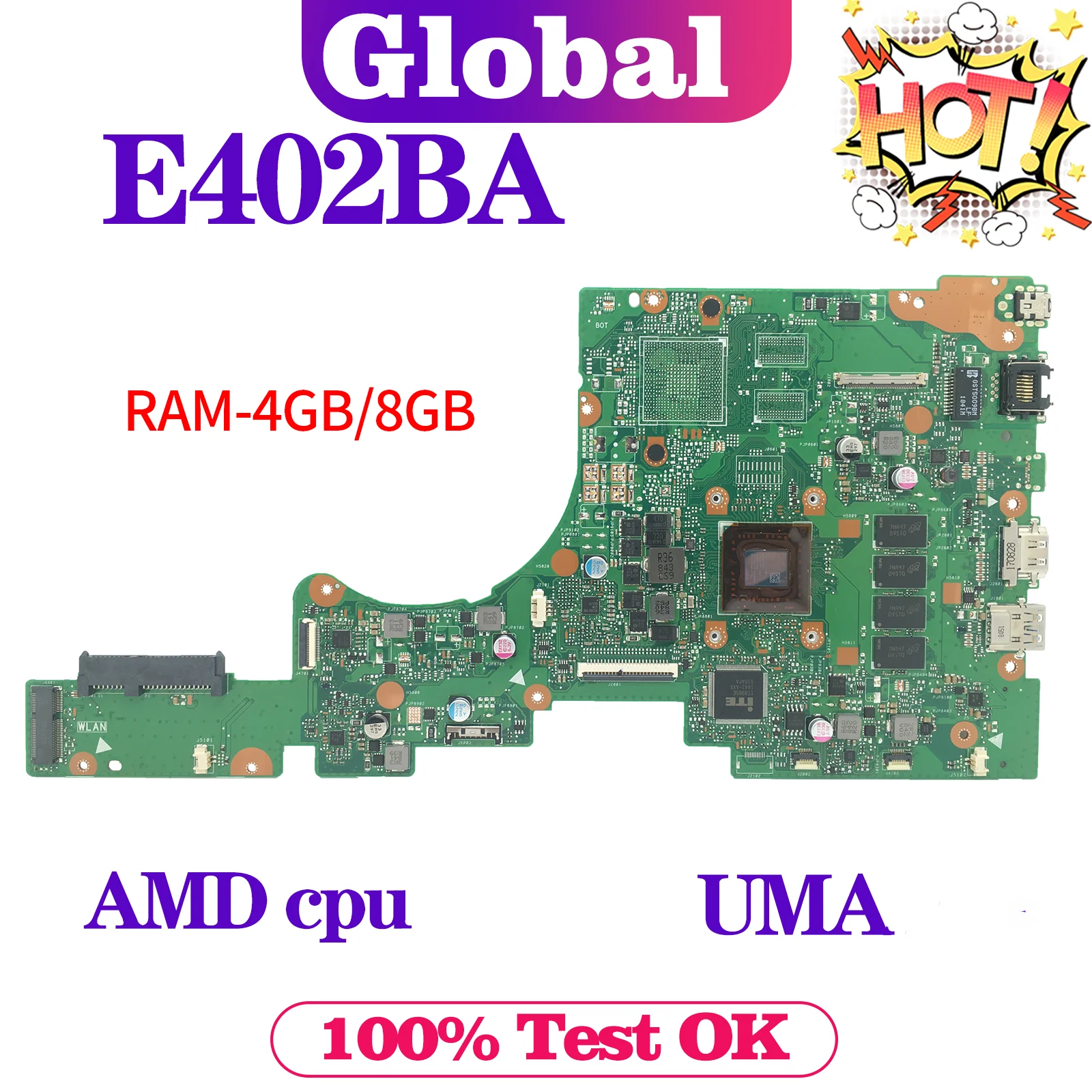 KEFU Mainboard For ASUS E402BA L402BA X402BP F402BA E402BP F402BP L402BP X402BA Laptop Motherboard AMD CPU 4GB/8GB-RAM UMA/PM