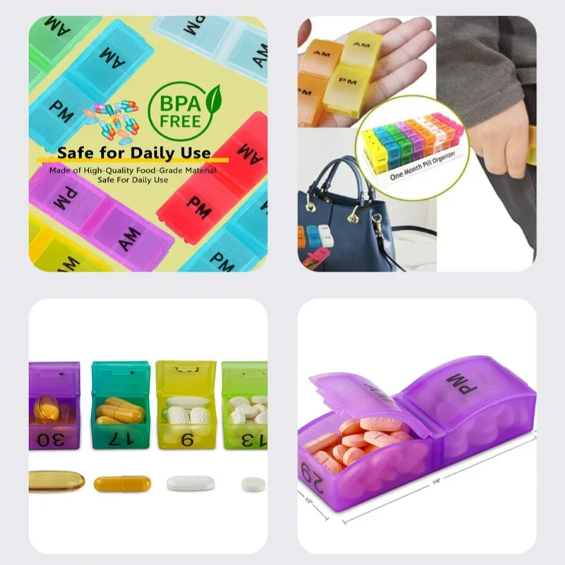 Monthly Pill Organizer Large Pill Box Cases 30 Days 2 Times One Day Storage Container for Vitamins Medicine Fish Oils pill case