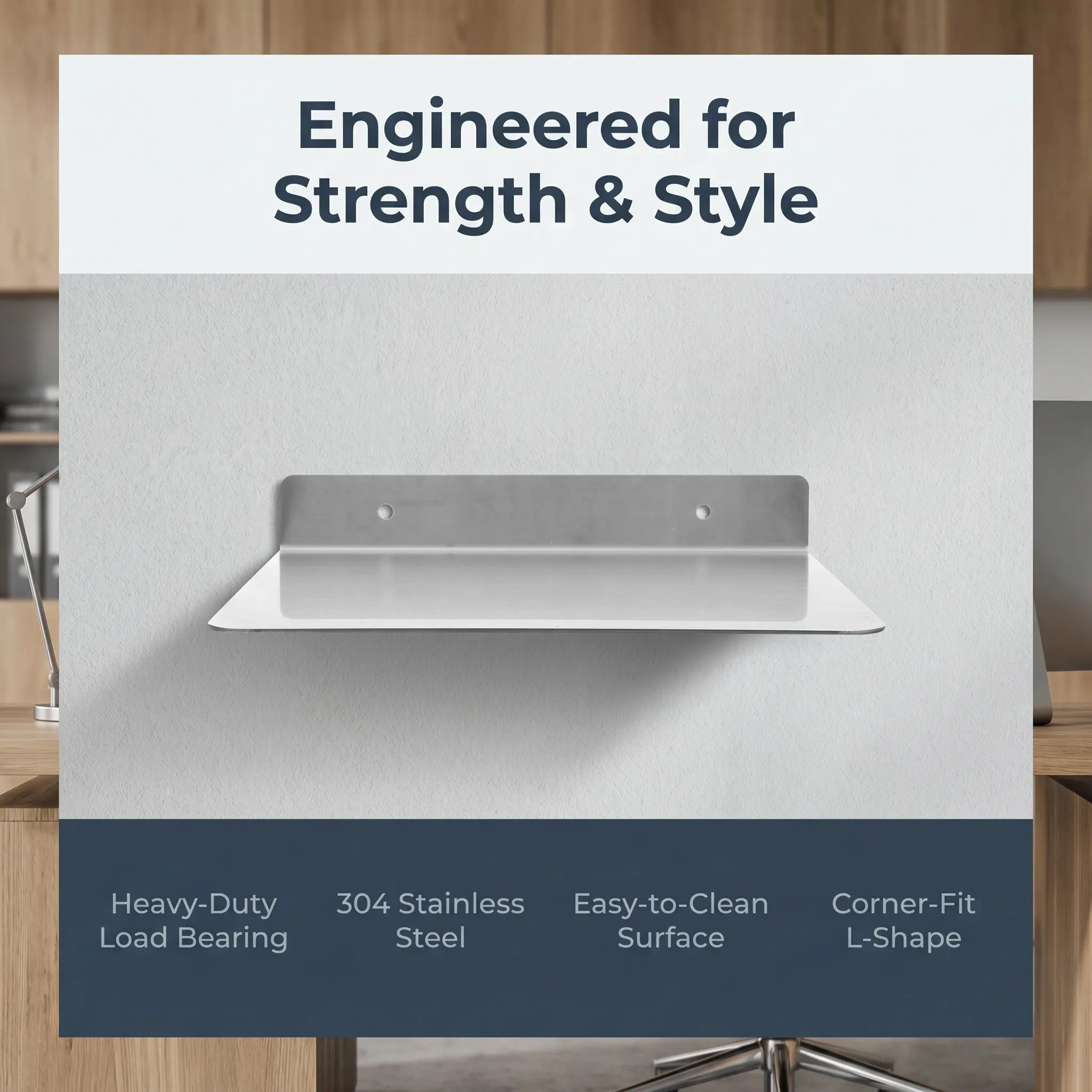 Heavy Duty Stainless Steel Floating Shelf L Shaped Wall Mounted Storage Rack Corner Shelf Smooth Surface 7.9x7.9inch Kitchen