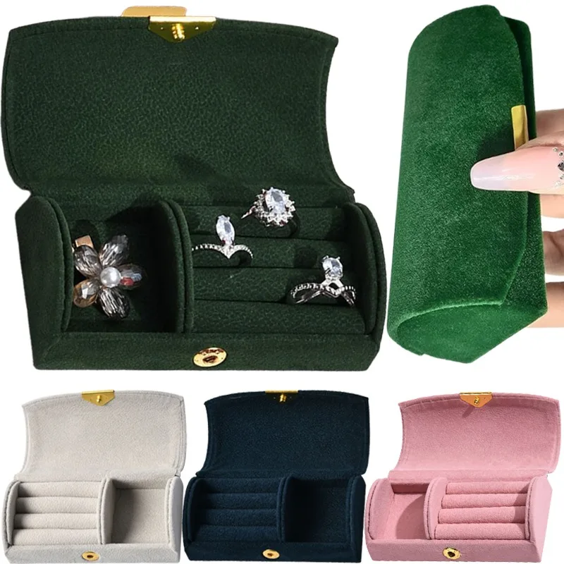 صندوق تخزين المجوهرات المخملي المحمول، حافظة منظم المجوهرات الصغيرة للأقراط والقلائد، صناديق عرض ذاتية الصنع قابلة للتكديس للنساء والفتيات #1
