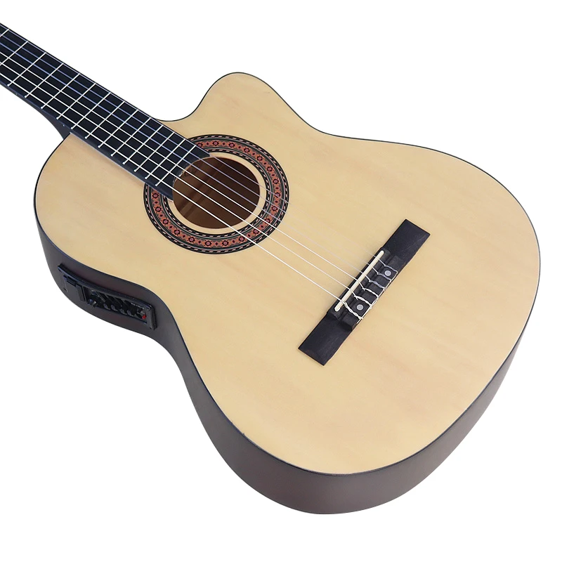 Classic guitar matte finish natural color cutaway 39 inch 6 string nylon string classic guitar with EQ