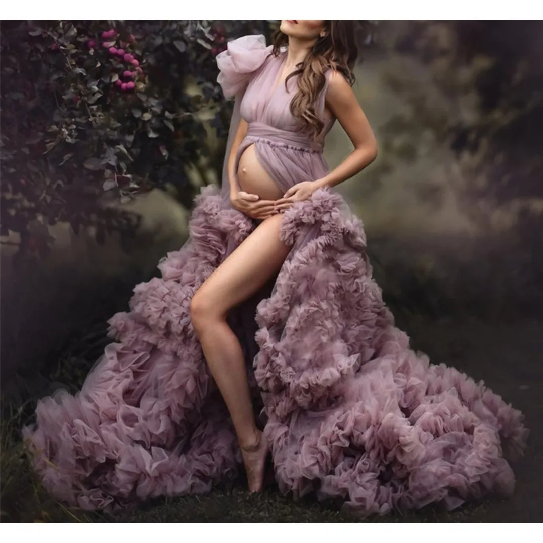 

Customized Women Prom Dresses for Photoshoot Puffy Tulle Robe Long Sleeve Maxi Maternity Gown Wedding Bridal Sleepwear Nightgown