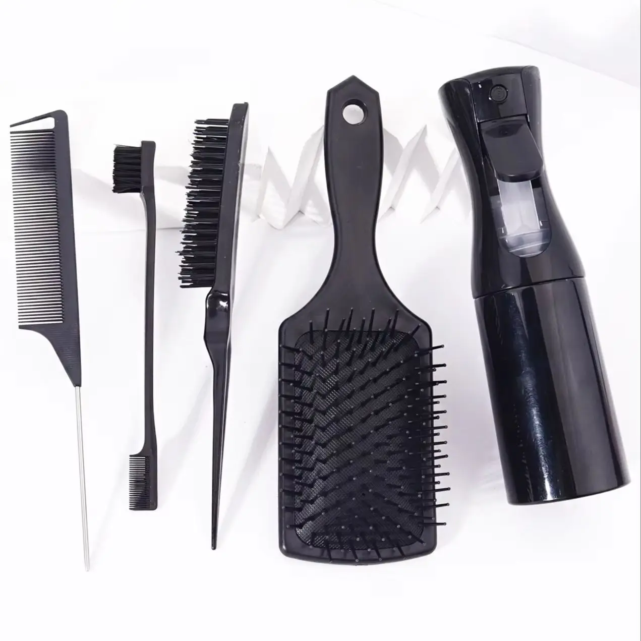 مجموعة أمشاط الشعر مكونة من 5 قطع، مع مشط وسادة هوائية، ومشط ذيل الفئران، ومشط التحكم في الحواف وزجاجة رذاذ خاصة للشعر المستعار الحقيقي #3