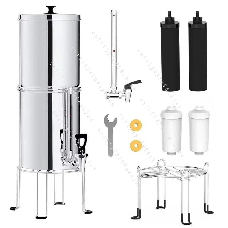 Gravity Feed Water Filter System, 2.25 Gallon Stainless Steel Countertop System with 2 Ceramic Filters, Washable Filters
