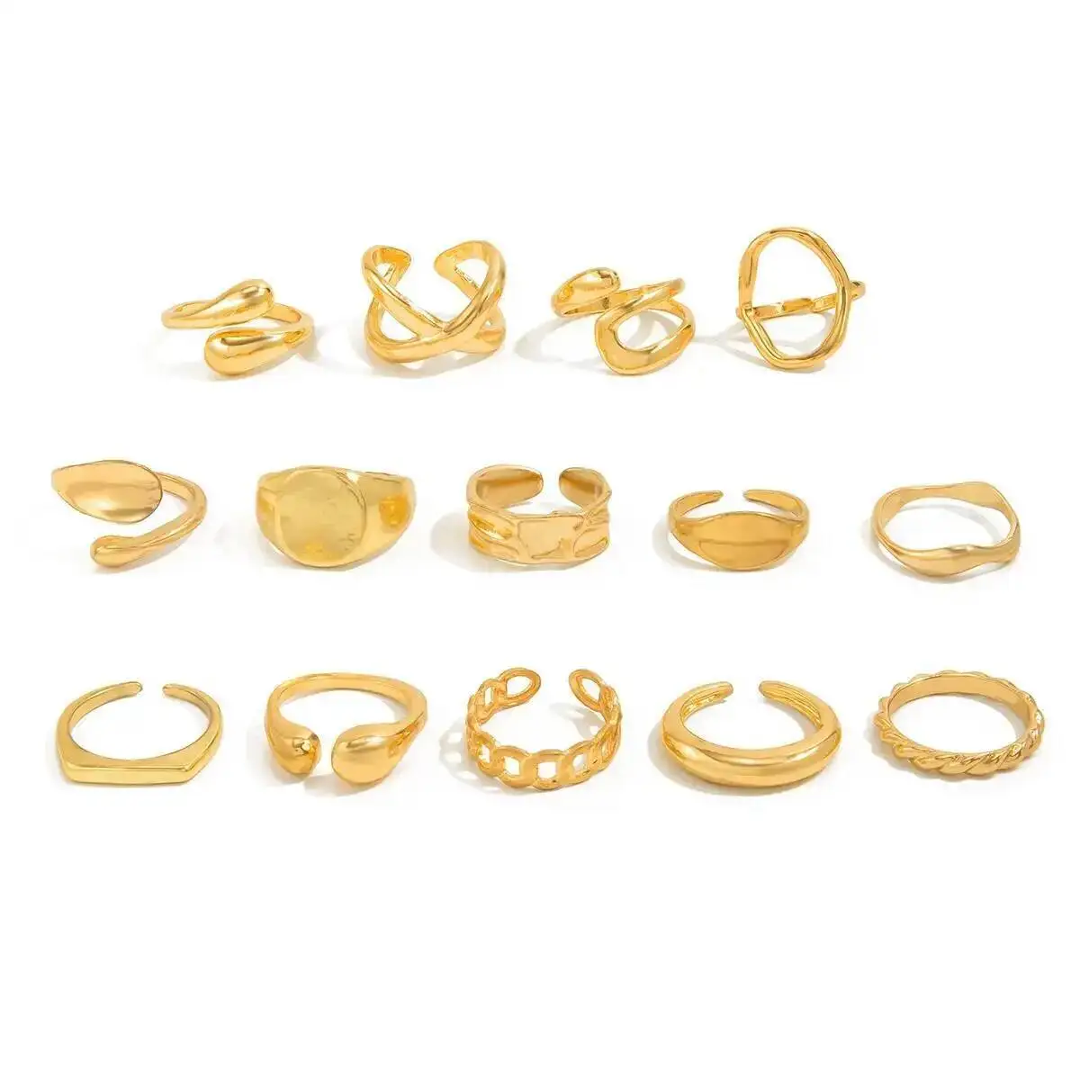 IngeSight.Z 14Pcs/Set Hip Hop Punk Irregular Metal Opening Rings Women Vintage Gold Color Knuckle Joint Ring Party Jewelry Gift view 5