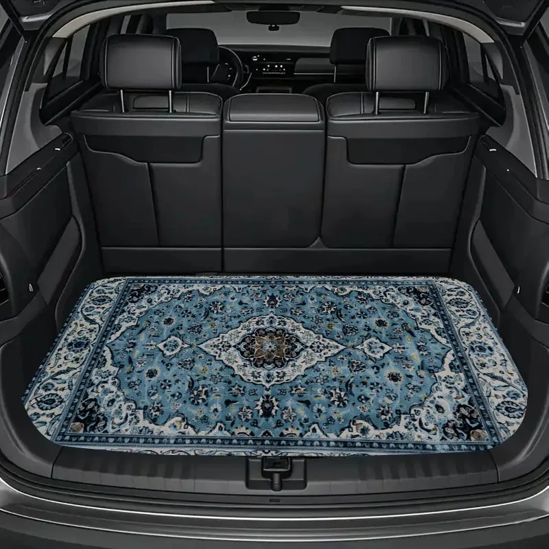 1 Stück Blaue Kofferraummatte im Bohemian-Stil - Langlebige Polyester-Bodenmatte, Sichere Laderaumabdeckung, Auto-Kofferraummatte