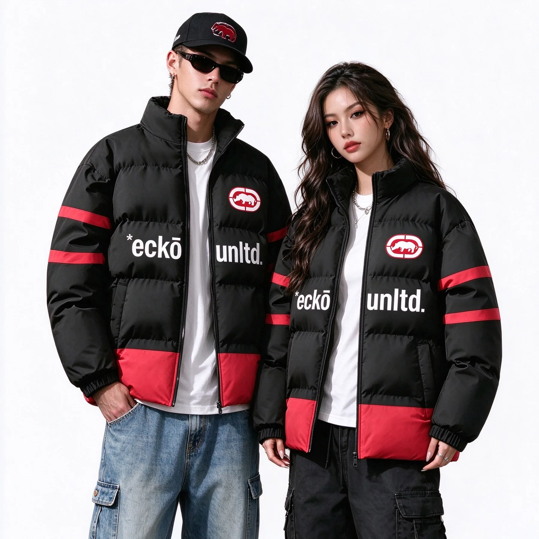 Winter Men's Women's Ecko Unltd Rhino Thick Down Jacket With Stand Up Collar Fashion Jacket, Hip-Hop Street Style Warm Jacket