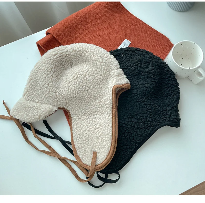 Women Bomber Hat Pilot Trooper Cap Girls Artificial Lamb Wool Hat Russian Ushanka Earflap Caps Winter Snow Ski Hats Windproof