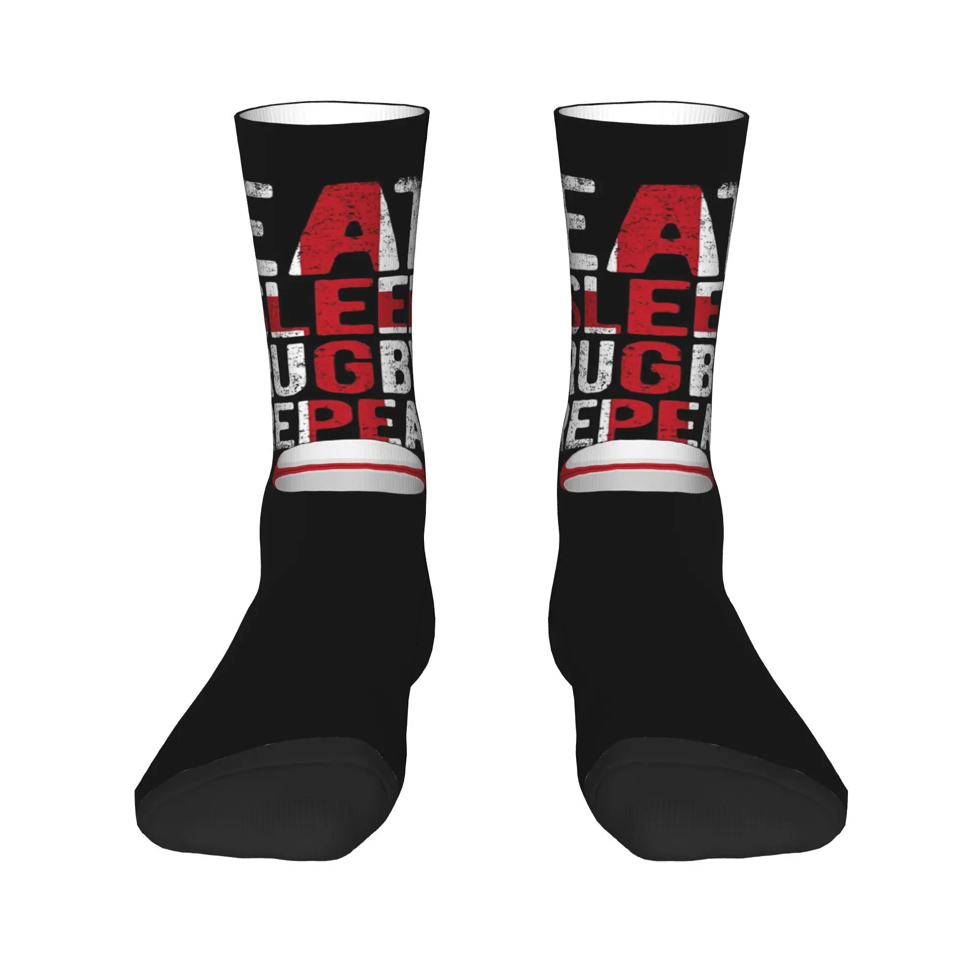 

Eat Sleep Rugby Повторите английские носки для регби Harajuku Супер мягкие чулки Всесезонные длинные носки для мужчин и женщин Рождественские подарки
