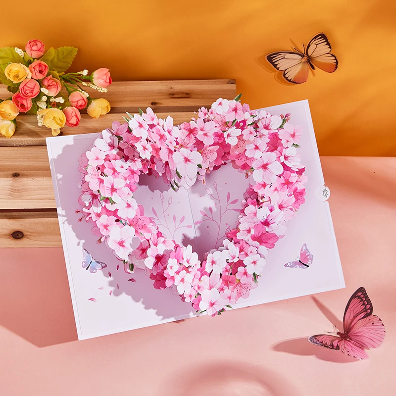Cherry Blossom 3D Pop Up Card Bouquet Box, Handmade Valentine‘s Gift for Her, Birthday Mother‘s Day Girlfriend Present