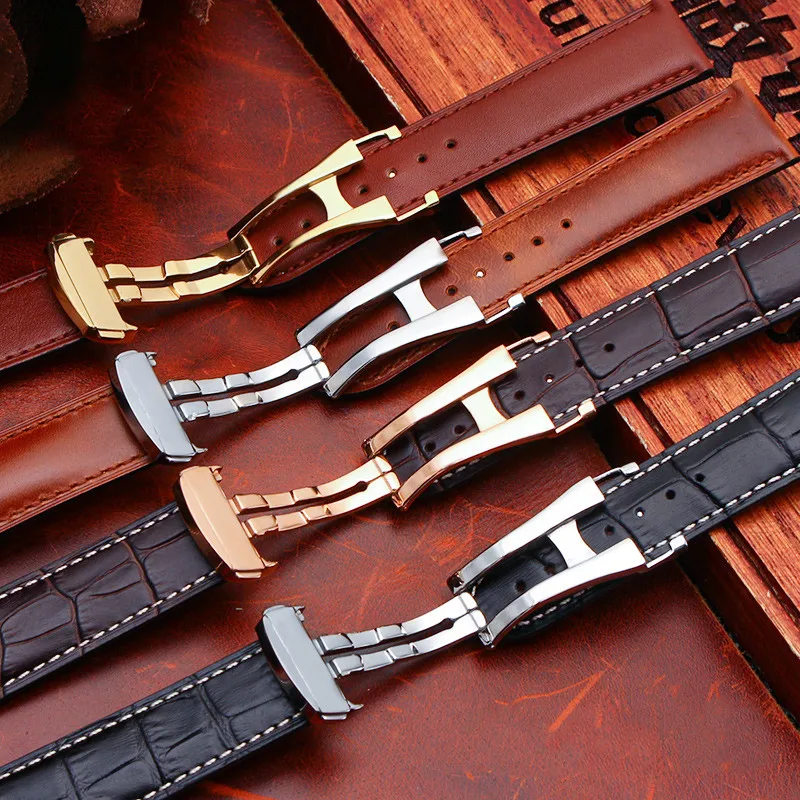 Genuine Calfskin Leather Strap 20mm 22mm Men Folding Buckle Bracelet for Hamilton KHAKI AVIATION JAZZMASTER Series Watch Band