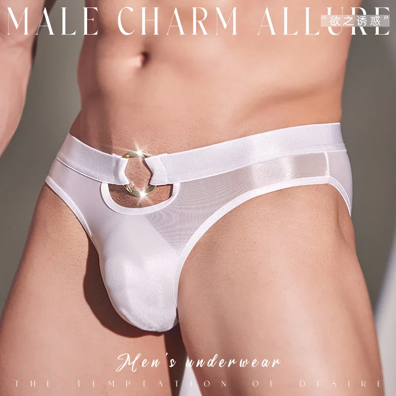 الرجال النفط لامعة ملخصات انظر من خلال سيسي الملابس الداخلية الذكور تمتد U محدب الحقيبة الملابس الداخلية شير حريري Underpant الجوف خارج سراويل #2