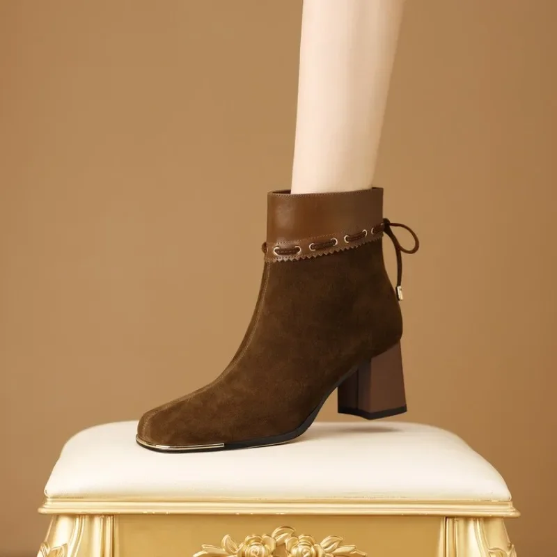 الجلد المدبوغ كتلة كعب الجوارب خريف جديد ساحة تو سستة تنوعا منتصف كعب زائد حجم الأحذية النسائية #4