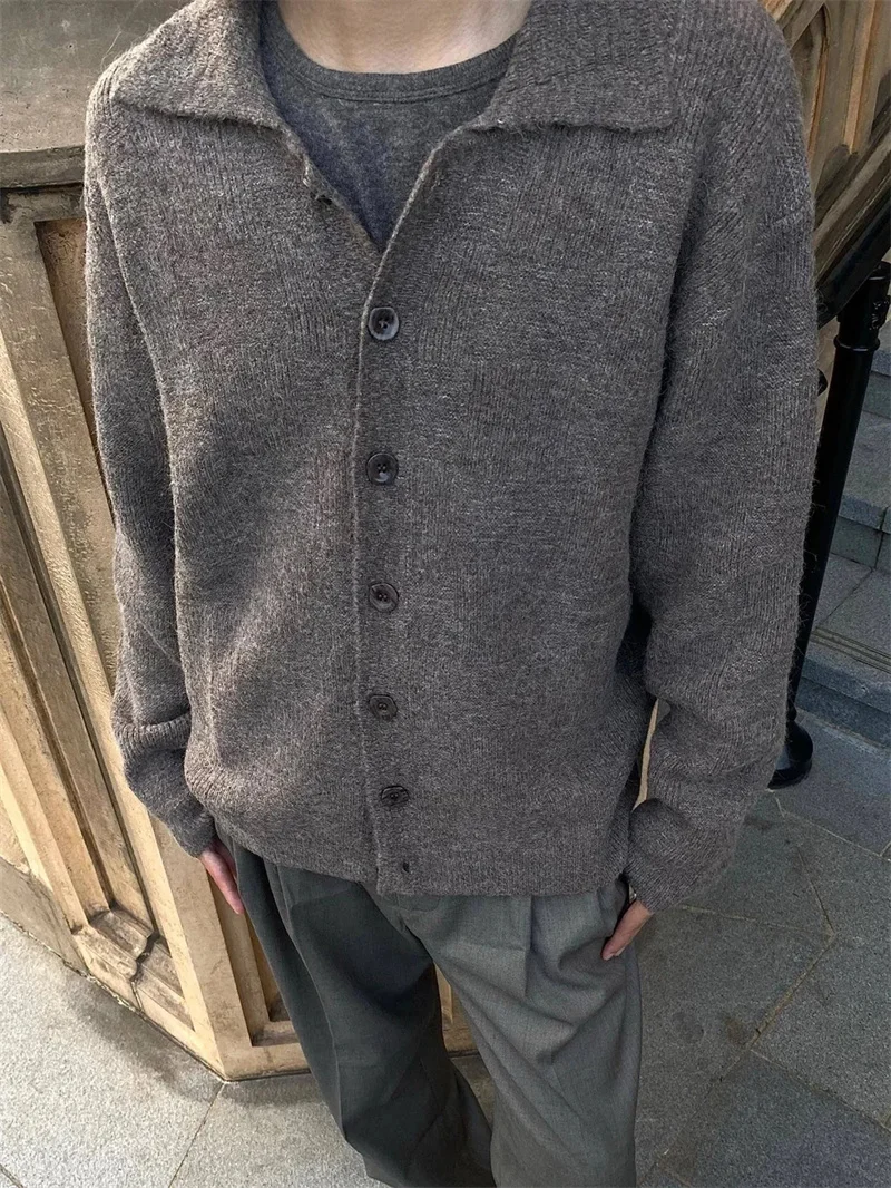 

Высококачественный синий клетчатый кардиган в американском стиле ретро, мужской осенне-зимний свободный вязаный свитер в ленивом стиле, серая модная куртка