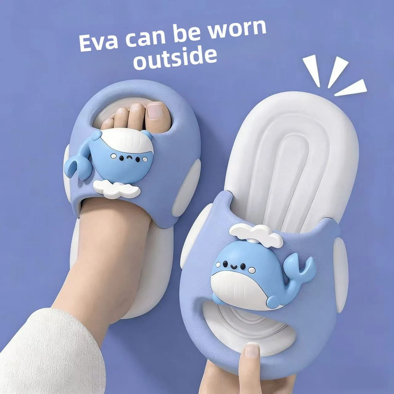 

2026 Summer Cartoon 3D Whale Kids Slippers Soft Sole Non Slip Bathroom Home Slides For Toddler Big Children