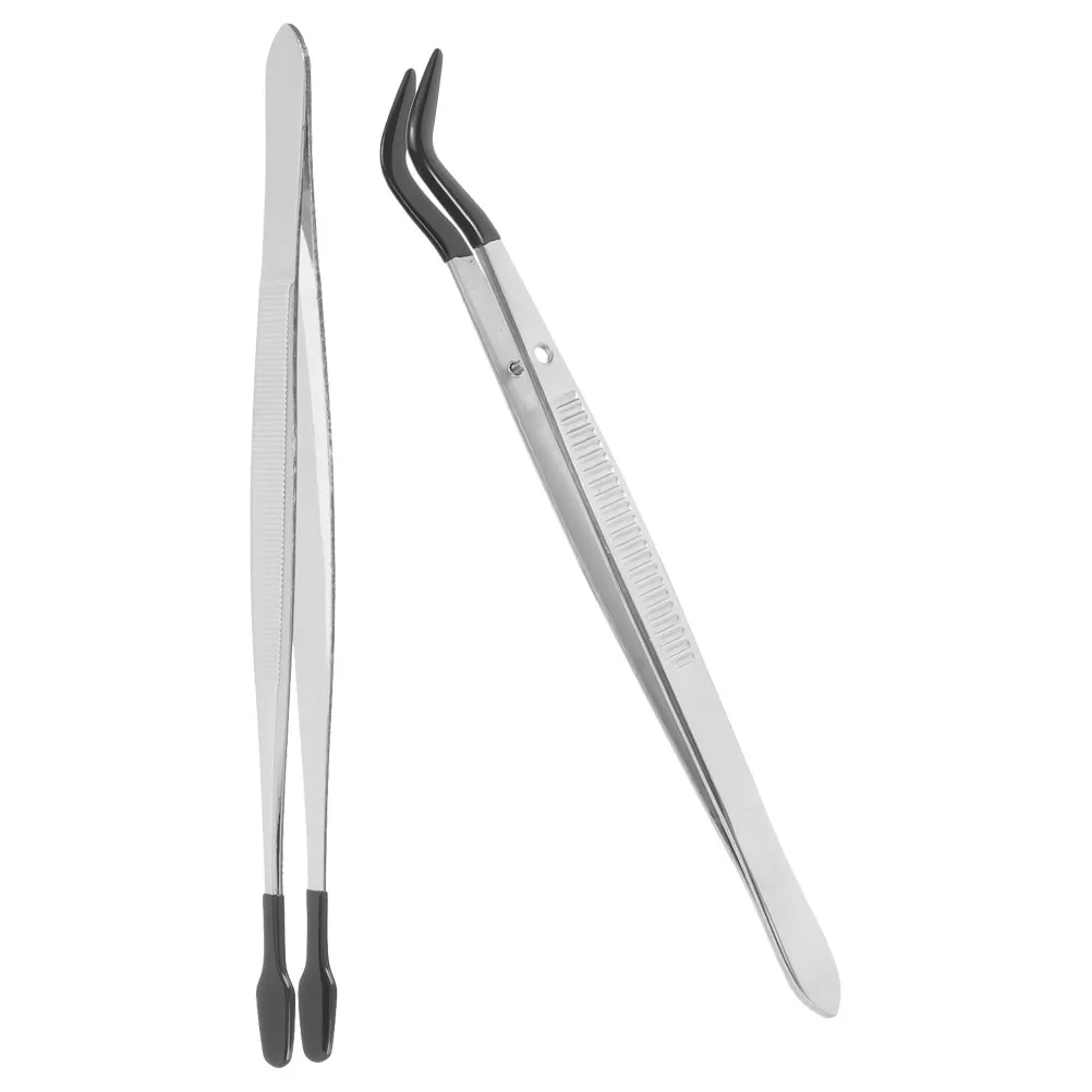 2Pcs Stainless Steel Stamp Tweezers Craft Tweezers Lightweight Ergonomic Eyelash Applicator Tongs for Hobby Bead Jewelry Making