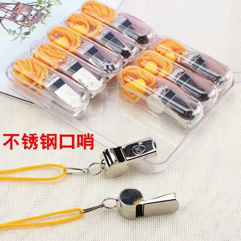 

Team Sport Loud Metal Whistle With Rope Strong Stainless Steel Whistles Professional Portable Referee Whistles Training