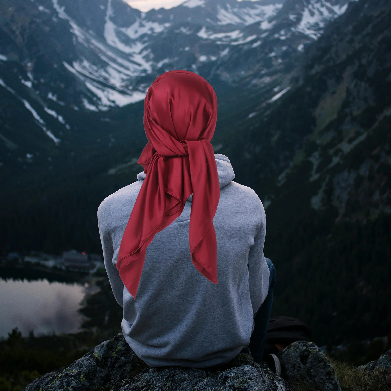 

Lightweight Red Satin Square Scarf Ethnic Head Wrap Versatile Neck Scarf 180x180cm Fashion Bandana Accessories