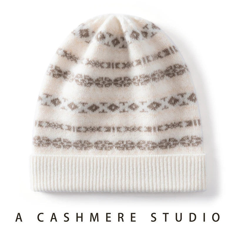 100% Quality Cashmere Beanie For Woman Outdoor Casual Soft Warm Cap Adult Winter Beanies Color Patchwork Cuffed Knitted Hat