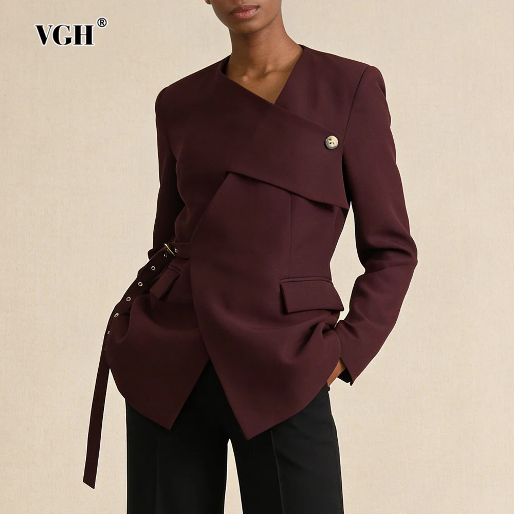 VGH Solid Slimming Design Sense Chic Jackets For Women V Neck Long Sleeve Sutumn Temperament Party Jacket Female Fashion Style