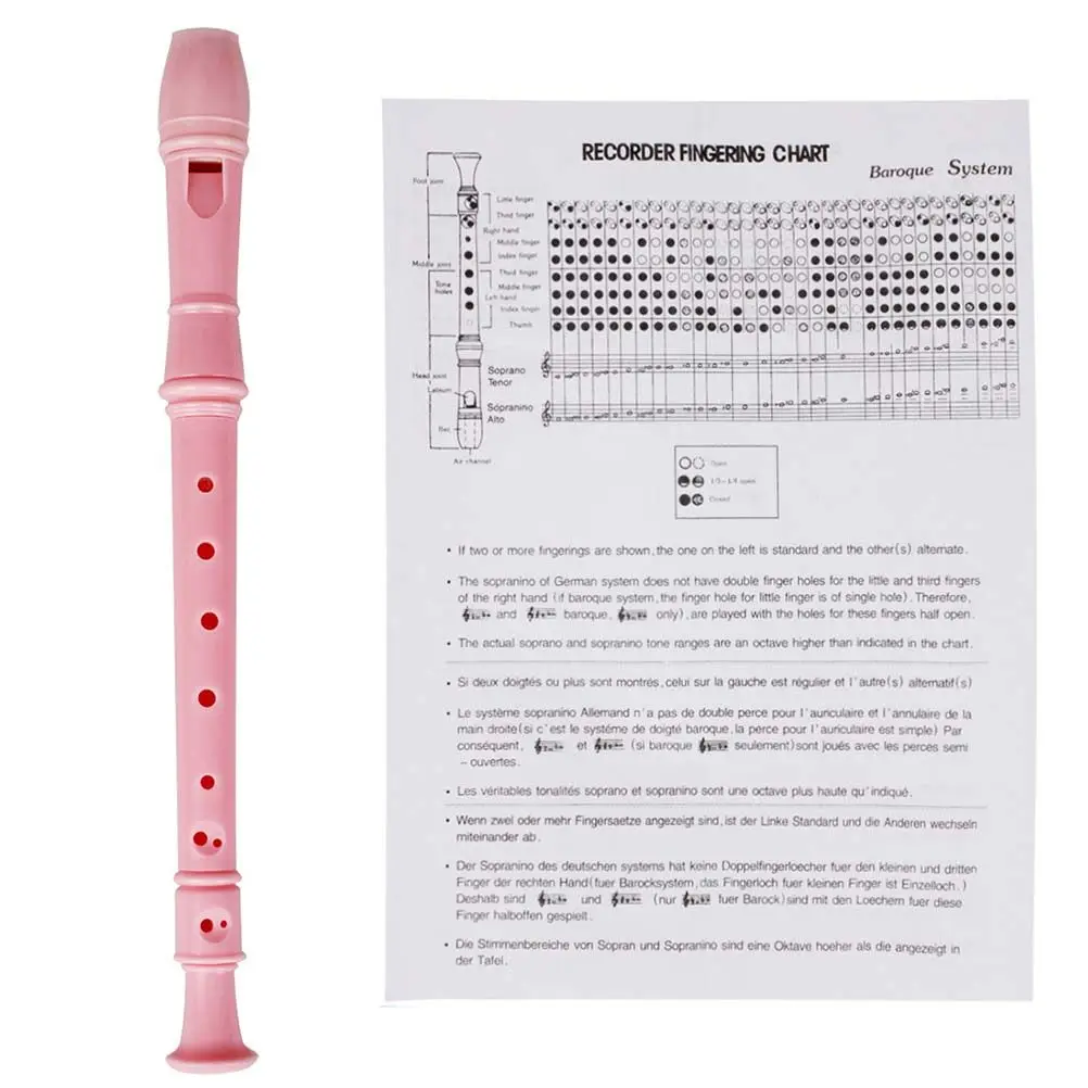 Pink ABS Music Recorder Flute Beginner Instrument Easy Play Practice Hand Coordination Flute