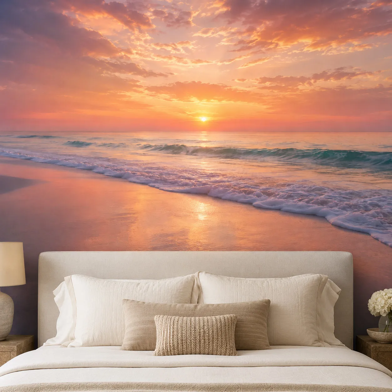 Coastal Ocean Sunset Wall Mural Wallpaper Beach Waves Seaside Landscape Living Room Bedroom Non Self Adhesive Paste Required
