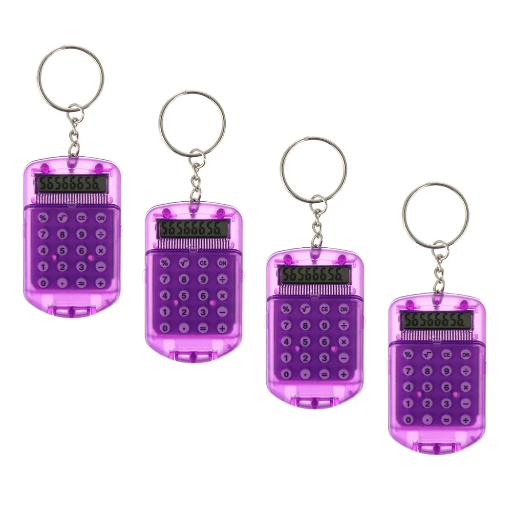 4 Pcs Keychain Calculator 8 Digits Mini Students Portable ABS Yellow Digital LCD Pocket Arithmetic Toy Calculator