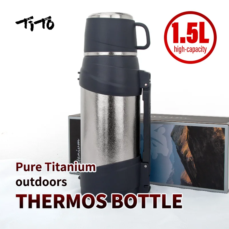 Tito titanová 1500ML velký schopnost termoska voda láhev chladný a horké vacuum flasks sport tepelný pohár pro kemping cestovní