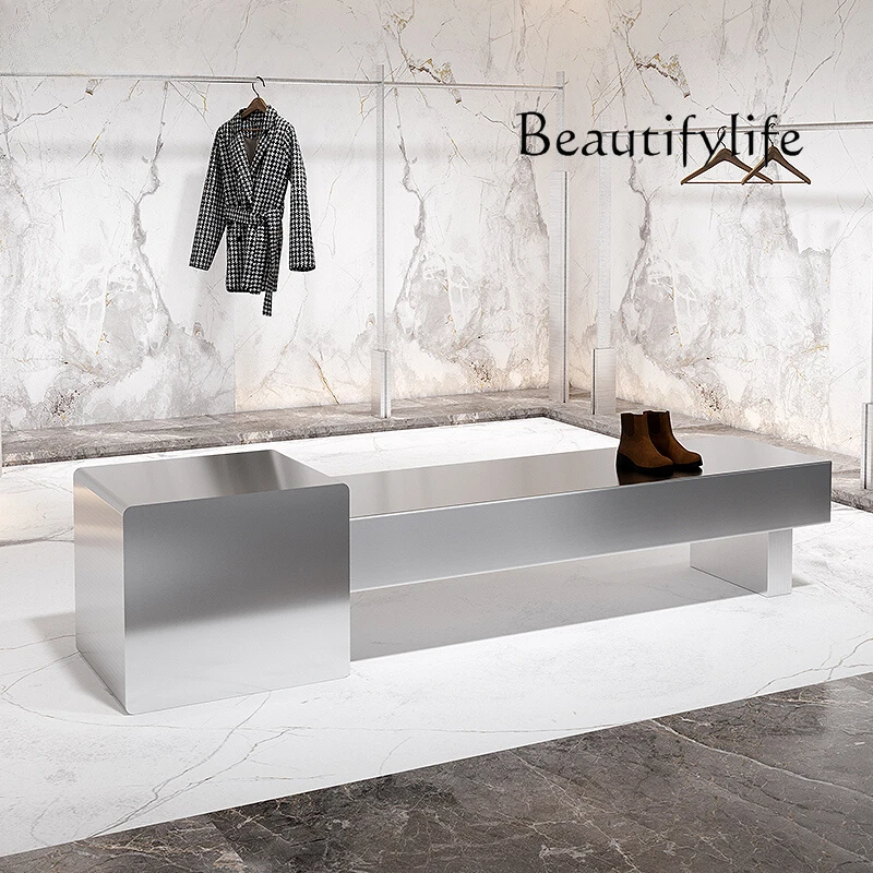 Clothing store display table Stainless steel plate shoe bag flower shop high and low island display table in the middle