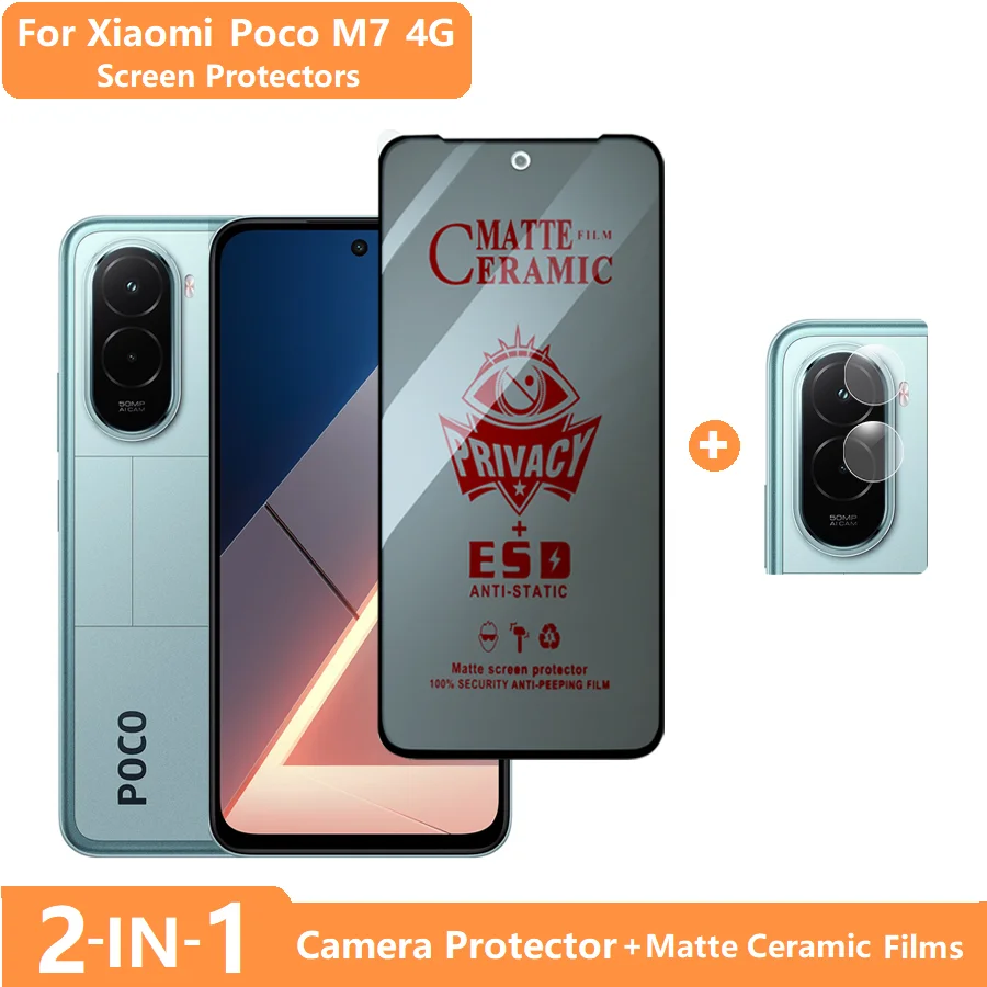 

Black-edge Ceramic Matte Film for Xiaomi Poco M7 4G Screen Protector POCO M7 4G Privacy Film +Lens Film + Soft Frosted Film