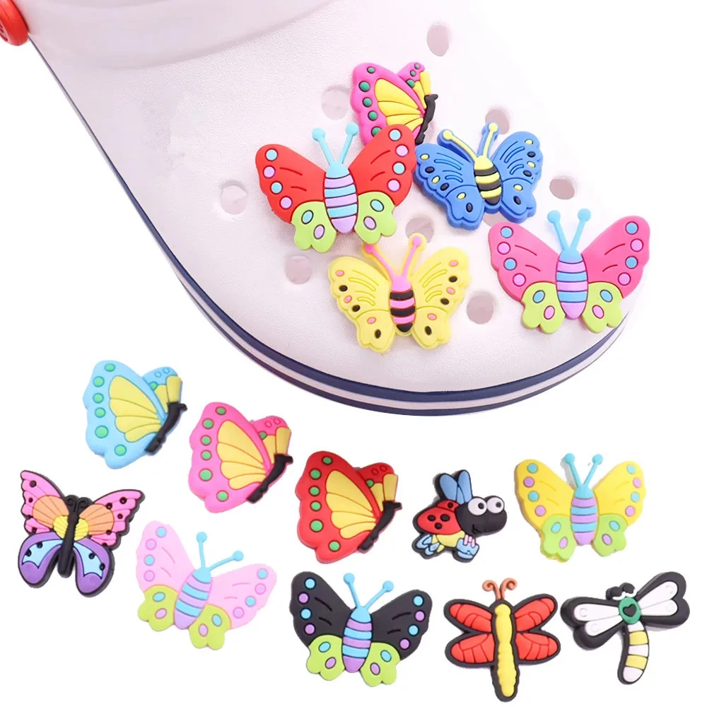 1pcs Colorful Butterfly Animal PVC Shoe Charms Cute Boys Girls Shoes Buckle Decorations fit Wristband Party Gifts