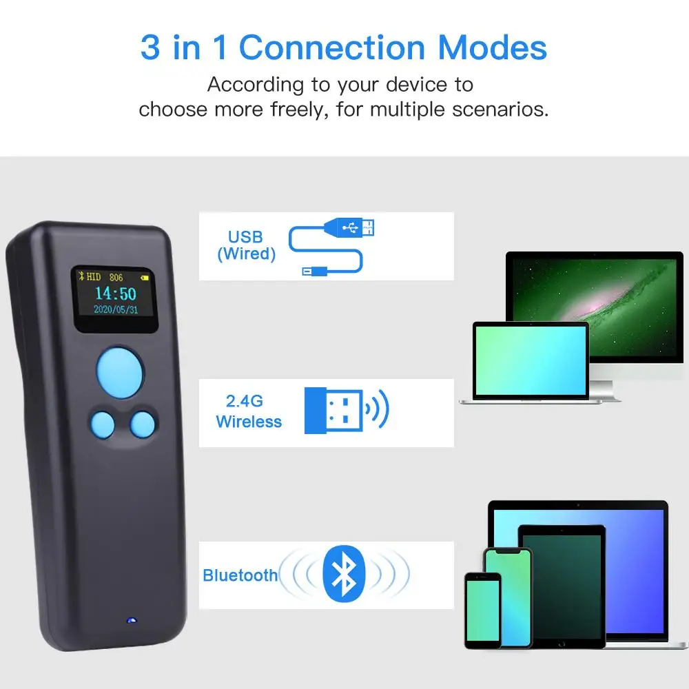 Карманный сканер штрих-кода Ручной мини Bluetooth Беспроводной 1D 2D сканер кода с дисплеем для Expressman 2d QR-считывателя PDF417
