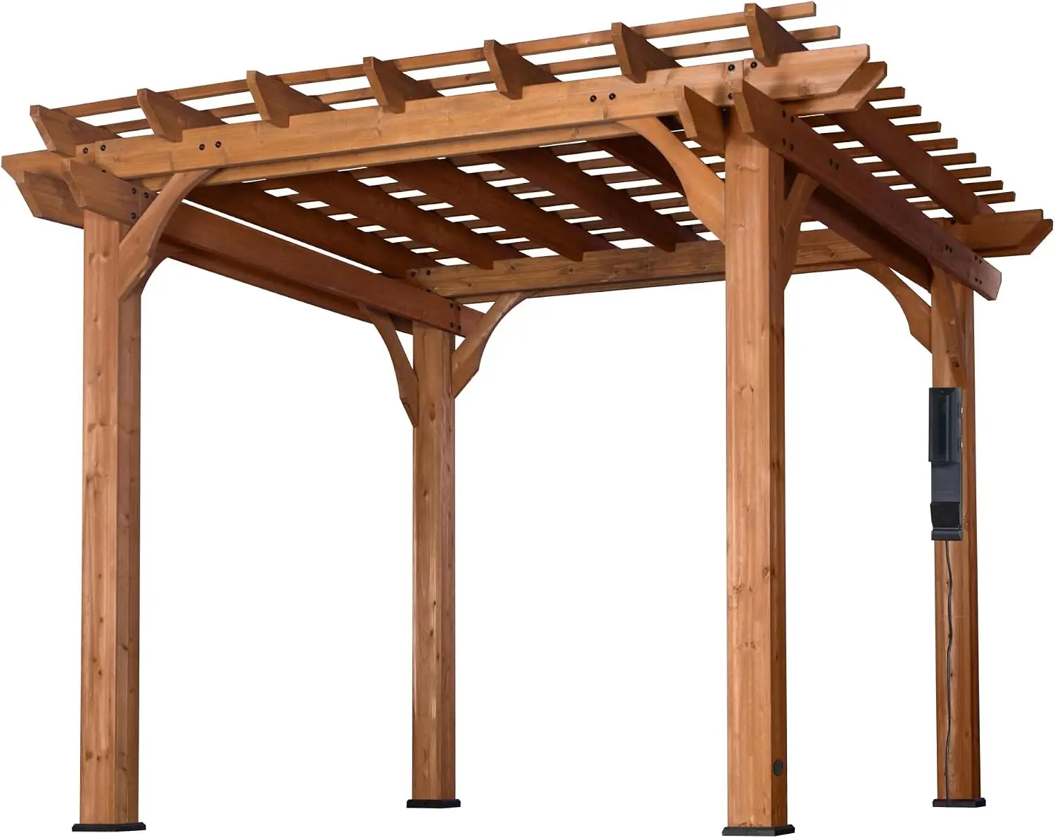 Beaumont 10' x 10' Traditional Cedar Wood Pergola Kit with Trellis Roof, All-Season Durability, High-Wind Rating, PowerPort, Sha