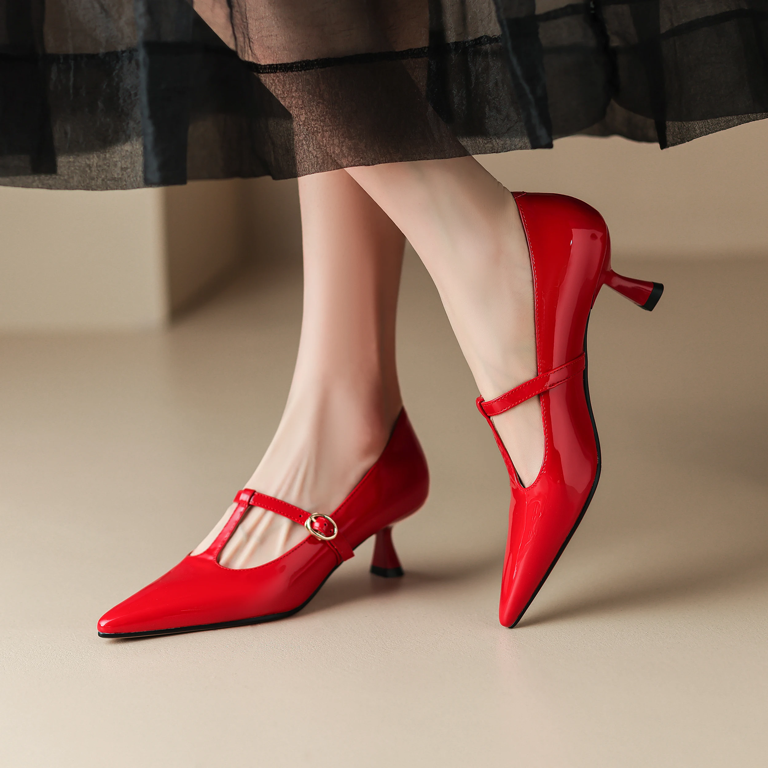 

US5-13 Genuine Leather Sheepskin Patent Leather High Heels,Pointed Closed Toe Women's Shoes,Fashion Party Wedding Women's Pumps