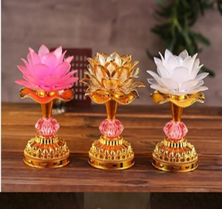 Lotus Flower Lights Buddha Bright Lamp LED Colorful Light 52 Buddhist Songs Buddha Music Machine LED Color Changing Buddha Templ