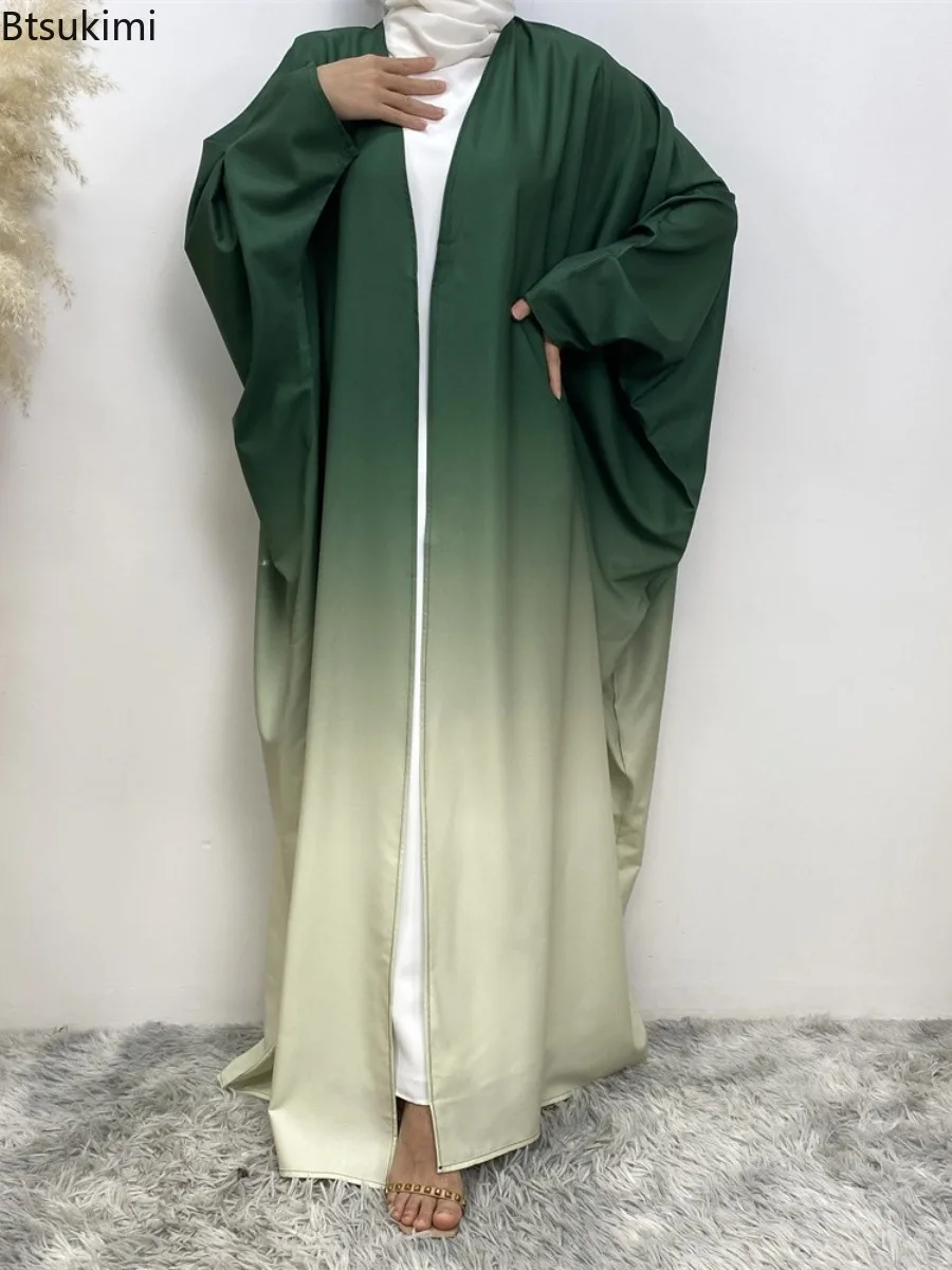 

Fashion Muslim Cardigan Long Dress Gradient Abayas for Women Dubai Turkey Abaya Kimono Islamic Kaftan Hijab Robe Femme Musulman