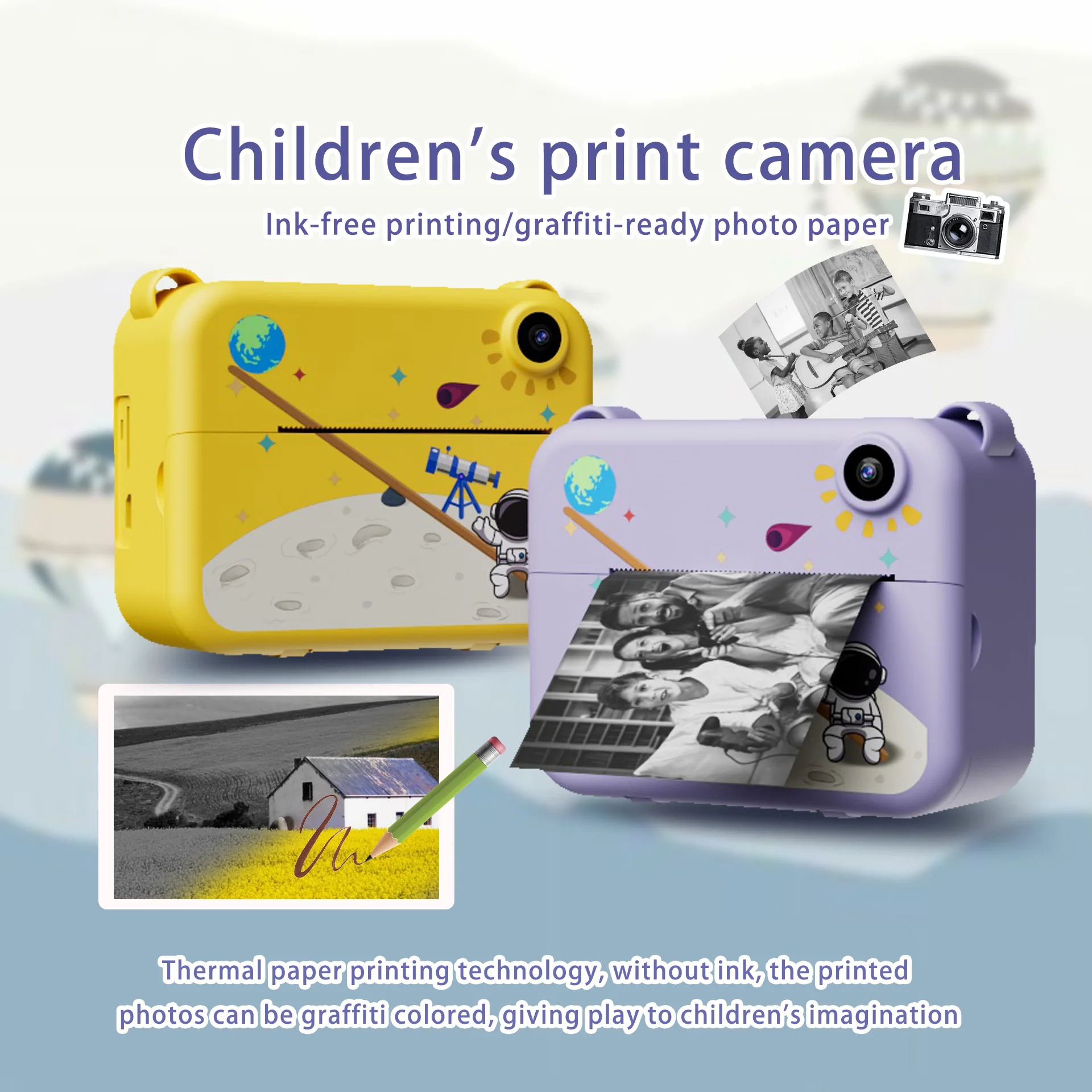 Kids Instant Camera Printer Photo Photography High quality Print 1:1 Reduction Portable 2.4Inch Screen With Three Printing Modes