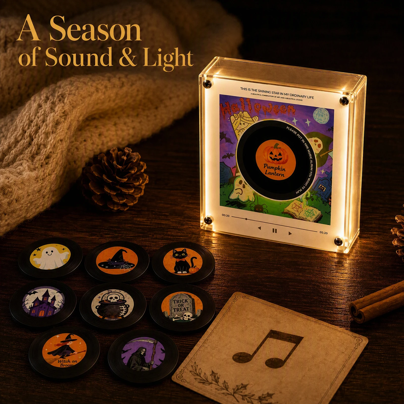 Rotating LED Night Light Mini Vinyl Record Player NFC-compatible Fridge Magnet Retro Turntable 9 Records Decor