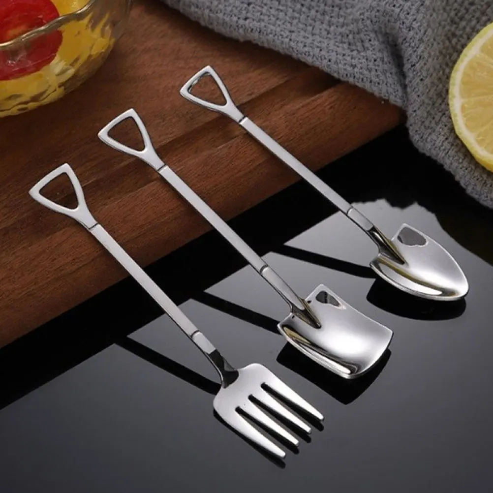 

1 set 1 Set Stainless Steel Dessert Spoon Fork Set For Kids Baby Ice Cream Watermelon Eating Home Bakery Restaurant Use Toddler