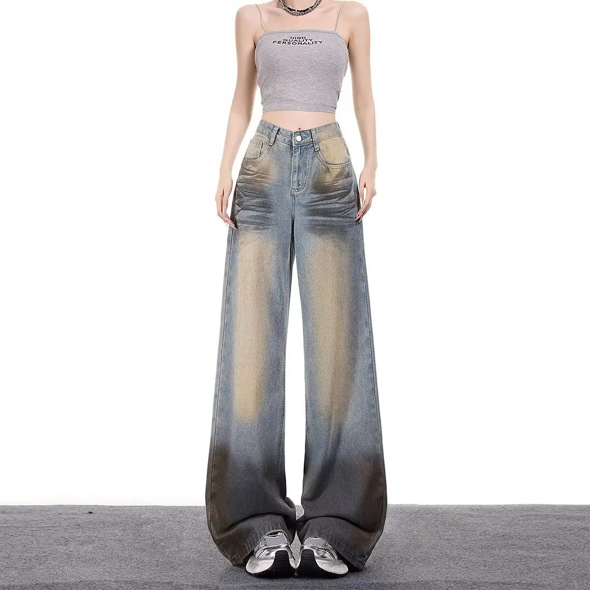 

Women's Blue Y2k Cargo Jeans Harajuku Baggy Wide Leg Denim Trousers Vintage Oversize Jean Long Pants Japanese 2000s Clothes New