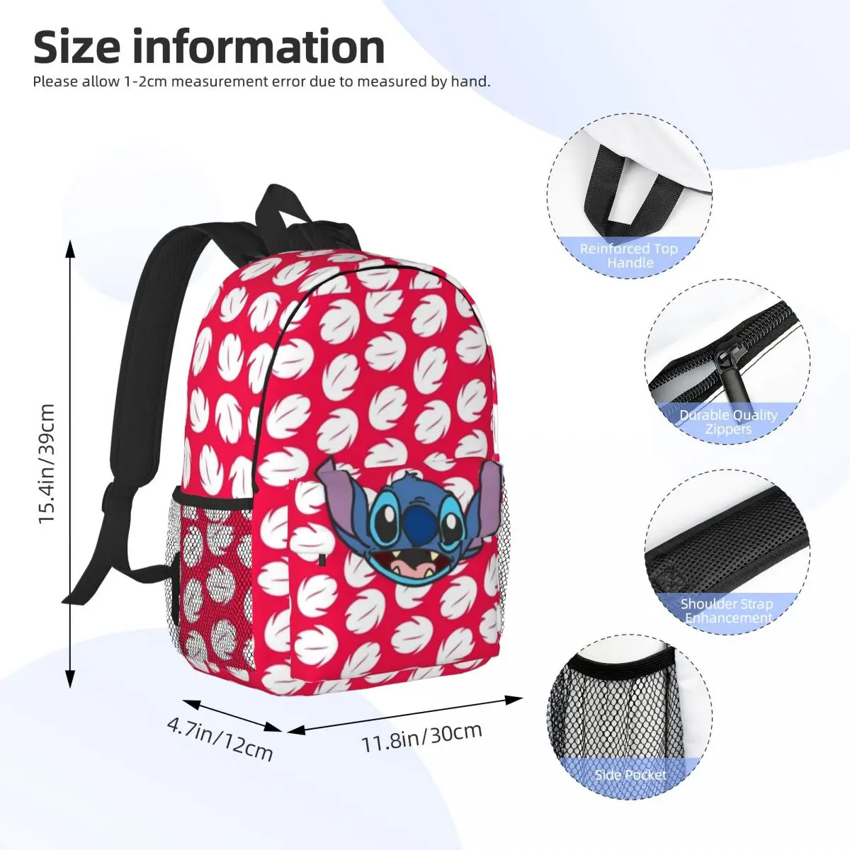 Disney Stitch Durable 15-Inch Backpack - Ergonomic Lightweight Design for Comfort and Convenience