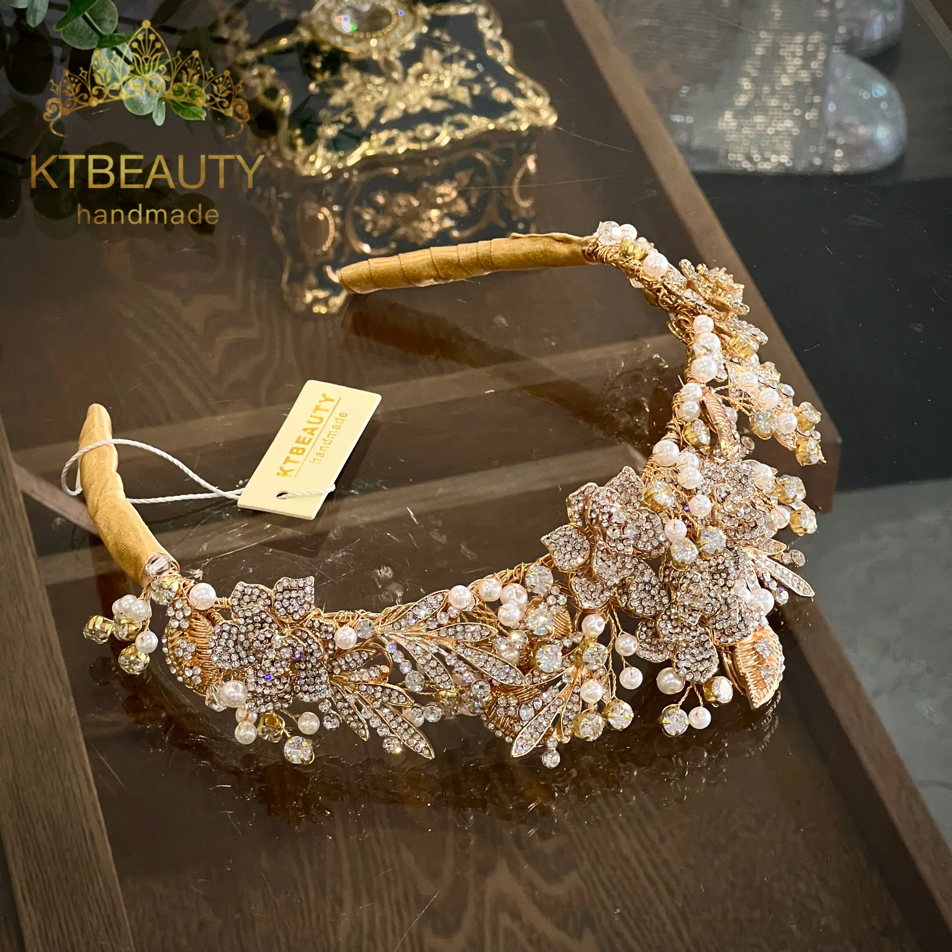 New Rhinestone Gorgeous Zircon KcGold Crystal Flowers Crown Headband Royal Bridal Wedding Dressing Crown Accessory Women Jewelry