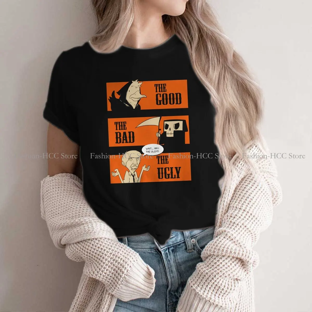 Cartoon Hipster Polyester TShirts The Good The Bad The Ugly Momen Harajuku Streetwear T Shirt O Neck